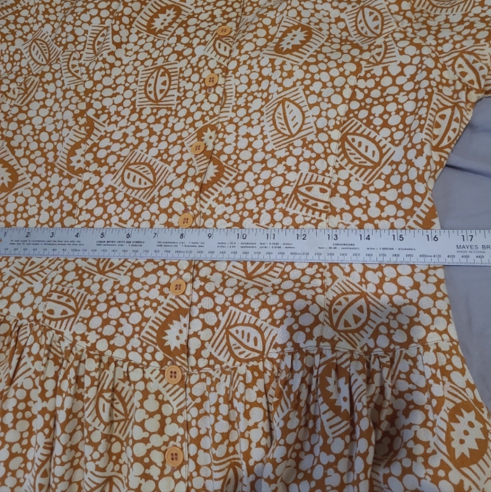 Vintage Starina Women SZ M Marigold floral Midi dress modest button down pockets - Picture 10 of 11